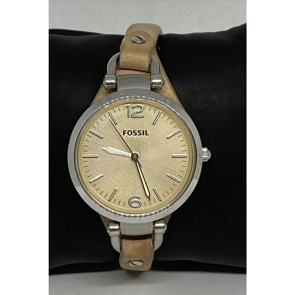 Fossil ES2830 Women's Leather Analog Beige Dial Quartz Genuine Wrist Watch GE501